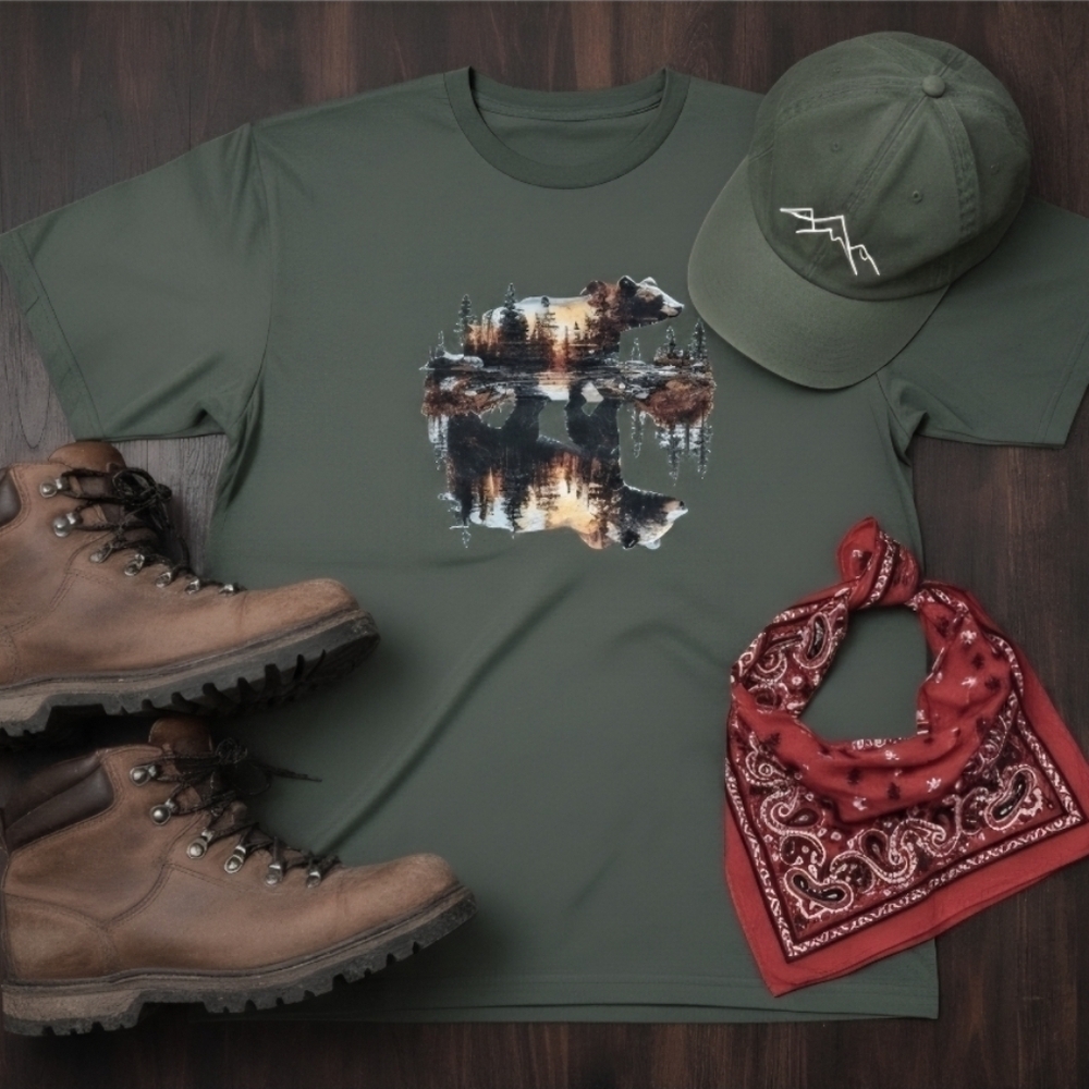 Bear Silhouette Nature Tee • Wildlife Outdoors Graphic Shirt • Hiking Camping